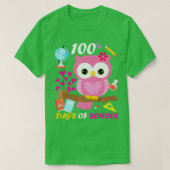 100日目の学校100人の日頭が切れるがかわいいフクロウ Tシャツ (デザイン正面)