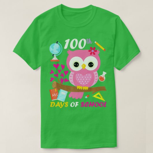 100日目の学校100人の日頭が切れるがかわいいフクロウ Tシャツ (デザイン正面)