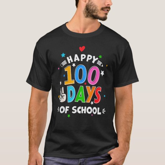 100日目の学校 おもしろ先生 生徒 楽しい100 Tシャツ (正面)