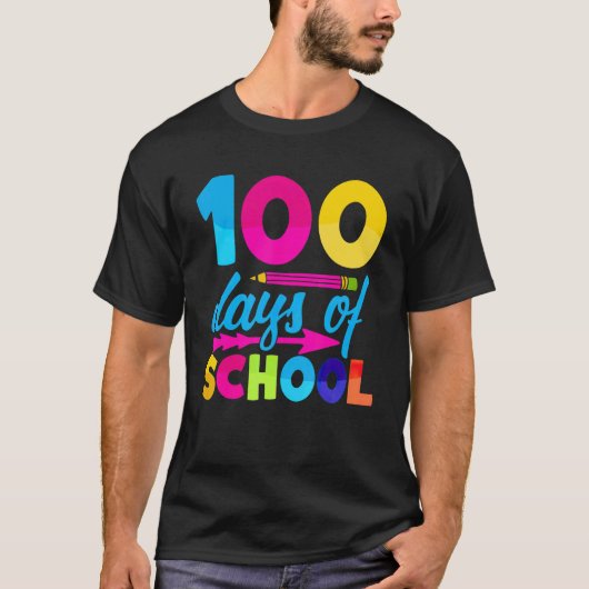 100日目の学校 お茶のための100日明るい面白いデザイン Tシャツ (正面)