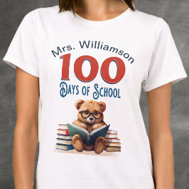 100日目の学校 かわいいクマの読書 先生 Tシャツ