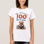 100日目の学校 かわいいクマの読書 先生 Tシャツ (正面)