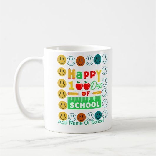 100日目の学校 かわいいスマイルフェイス コーヒーマグカップ (左)