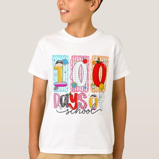 100日目の学校 かわいい カラフル 100日目 Tシャツ (正面)