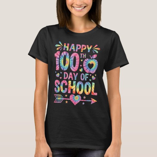 100日目の学校 タイダイ レインボー ハッピー100日 Tシャツ (正面)