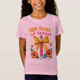 100日目の学校 - 花柄の鉛筆デザイン Tシャツ