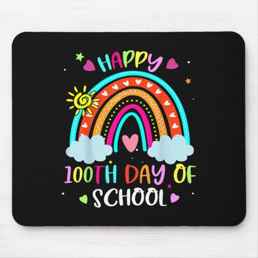 100日目の学校 虹 Happy 100 日も賢くなりました マウスパッド (正面)