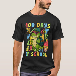 100日目の学校 面白い恐竜 ティラノサウルス 男の子 女の子 T Tシャツ