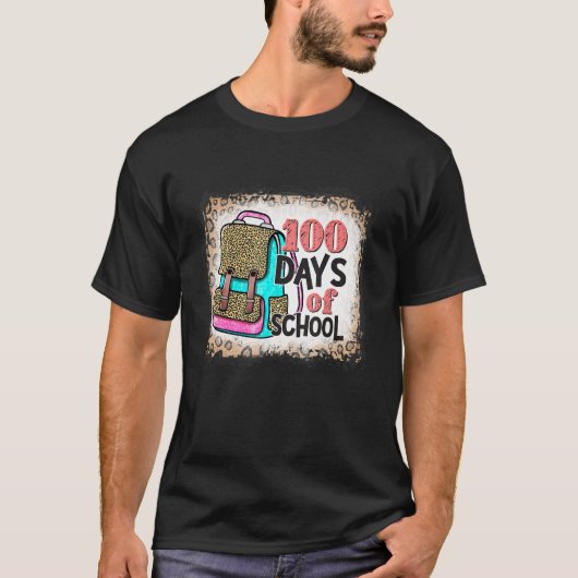 100日目の登校ヒョウ柄リュック 100日目 Tシャツ (正面)