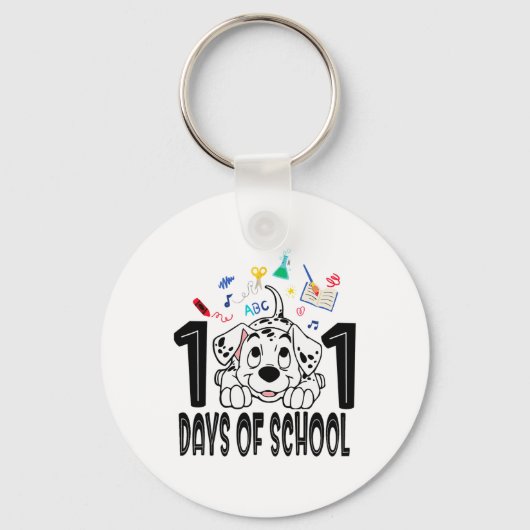 100日目の登校日の子供達 ダルメシアン 子犬 100日記念 キーホルダー (正面)