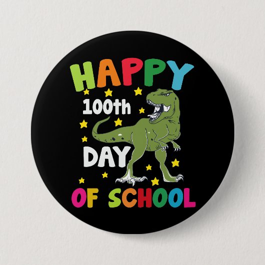 100日目の登校 ティラノサウルス 100日目の学校 缶バッジ (正面)