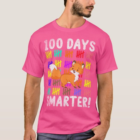 100日目もっと賢くなる かわいい動物 キツネ 100日目 登校 Tシャツ (正面)