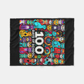 100日目キャット簡単100日の学校ティー先生 フリースブランケット (正面(横))