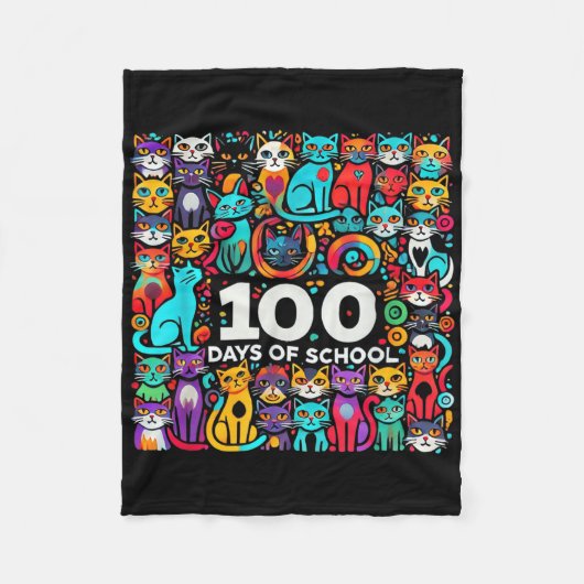100日目キャット簡単100日の学校ティー先生 フリースブランケット (正面)
