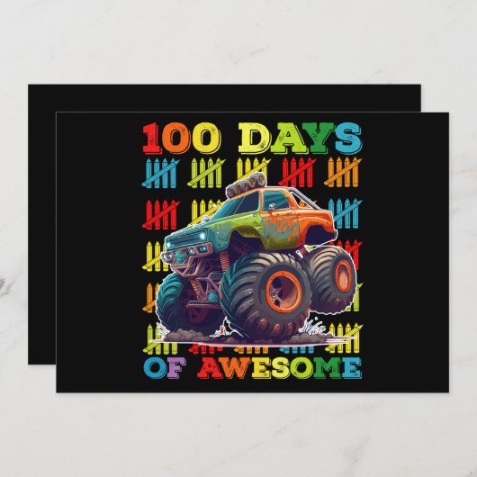 100日素晴らしのモンスタートラック100日学校 招待状 (正面/裏面)