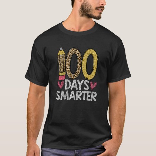 100日賢いヒョウ 100日目の登校日 教員 Tシャツ (正面)