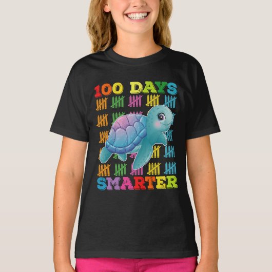 100日賢くなったカメ 100日目の登校日 Tシャツ (正面)