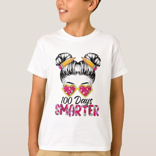 100日賢くなった先生 先生 ヘア ハート Tシャツ (正面)