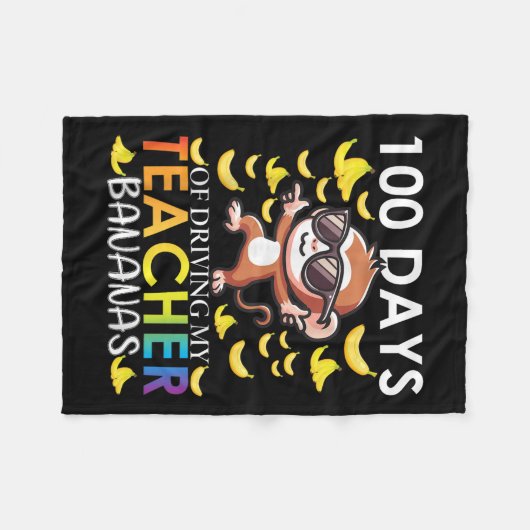 100日運転の私の先生バナナ100日 フリースブランケット (正面(横))