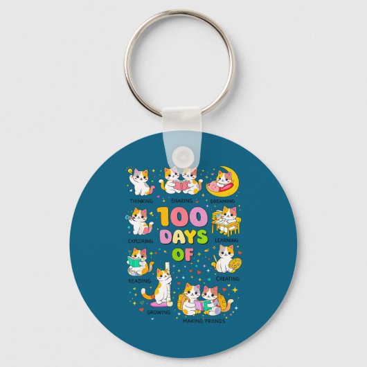 100日間の学校は賢いかわいい猫の子猫 キーホルダー (正面)