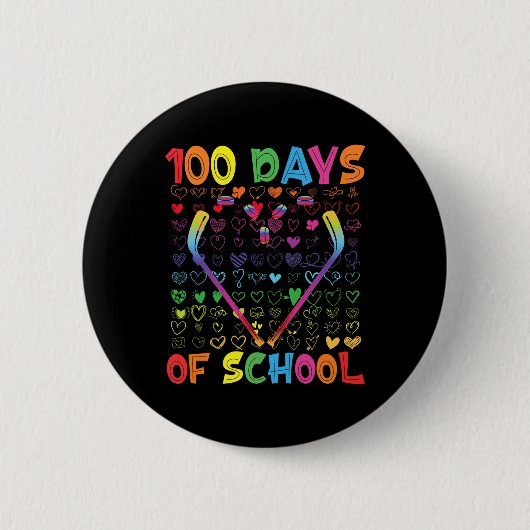100日間の学校アイスホッケー スティック 少年 少女 10 缶バッジ (正面)