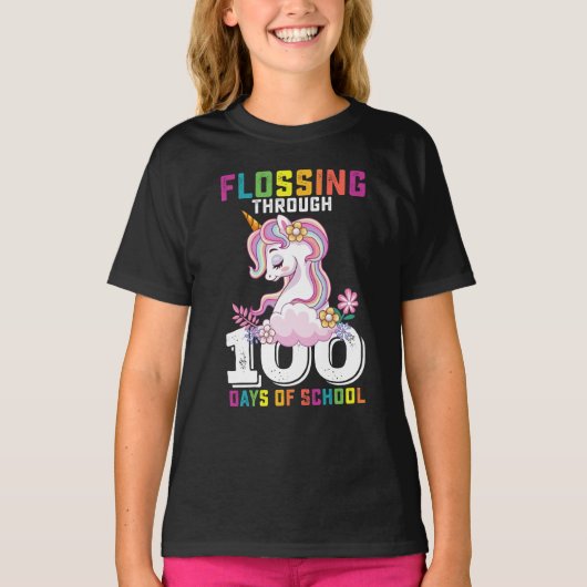 100日間の学校ユニコーンをフロッシング Tシャツ (正面)