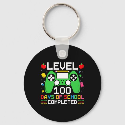 100日間の学校生活が終了!ゲーマー幼児男子 キーホルダー (正面)