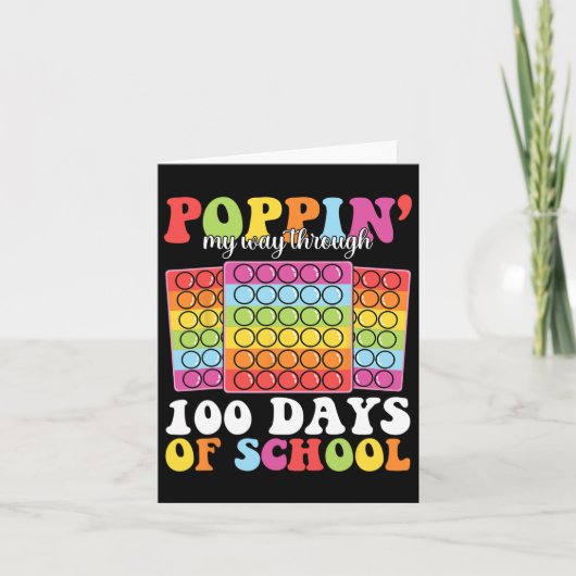 100日間の学校生活をポップコーンで楽しむ子供たち ティーチャー カード (正面)