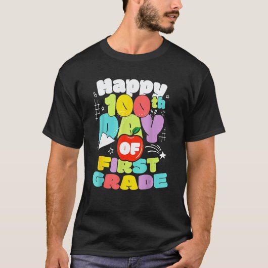100日間の学校生活を終えた1年生の明るい先生 Tシャツ (正面)
