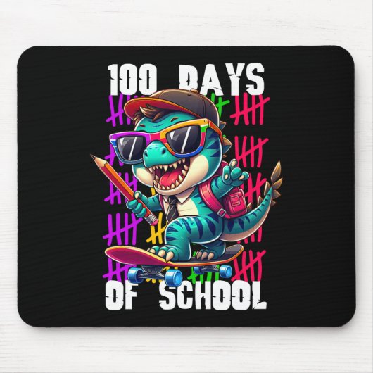 100日間の学校 かっこいい恐竜スケートボード マウスパッド (正面)
