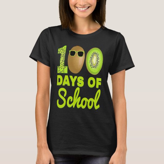 100日間の学校 キウイ面白い食べ物 フルーツ好きティー Tシャツ (正面)