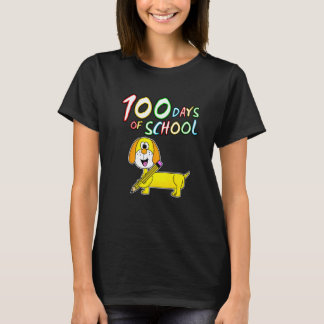 100日間の学校 ダックスフント 犬 幼稚園 教師 Tシャツ