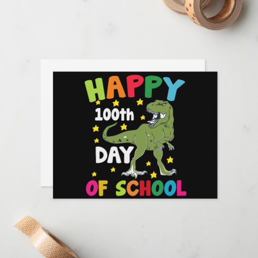 100日間の学校 ティラノサウルス 学校100日目 ノートカード (正面/裏面インサイチュ)