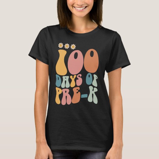 100日間の幼稚園カウントダウン おめでとう100日目の登校 幼稚園の先生 Tシャツ (正面)