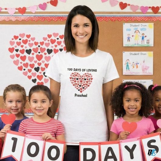 100日間の愛を込めた幼稚園ハート 100日目 学校 Tシャツ