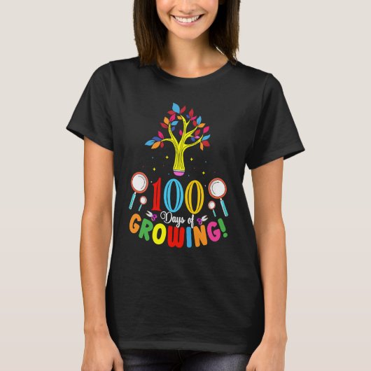 100日間の成長 100日間の学校の木の子供たちT Tシャツ (正面)
