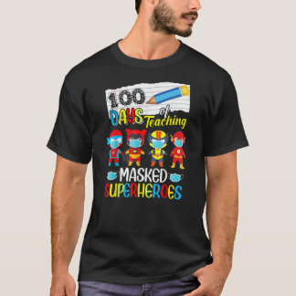 100日間の教育マスクを被ったスーパーヒーローおもしろ Tシャツ