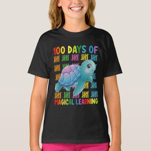 100日間の魔法の学習タートルスクール Tシャツ (正面)