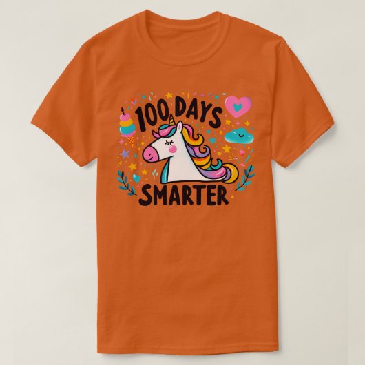 100日頭が切れるカラフルかわいいユニコーン Tシャツ (デザイン正面)