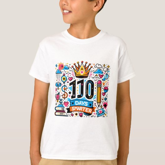 100日頭が切れるカラフル学校節目デザイン Tシャツ (正面)