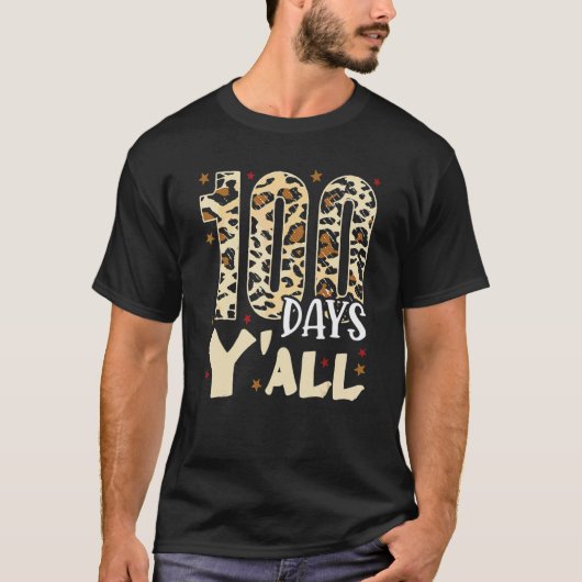 100日 みなさん先生ヒョウ柄の生徒 100日目 Tシャツ (正面)