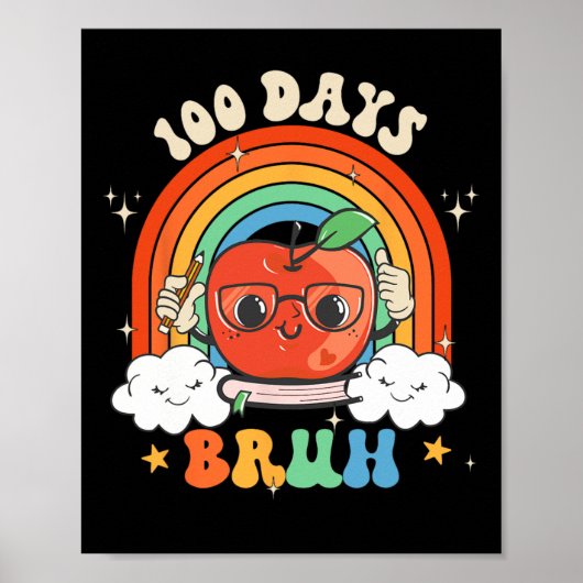 100日Bruh Apple Rainbow Groovy Kids Toddler Bo ポスター (正面)