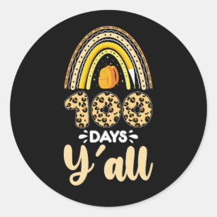 100日Y'all 100th Day Of School Leopard ラウンドシール