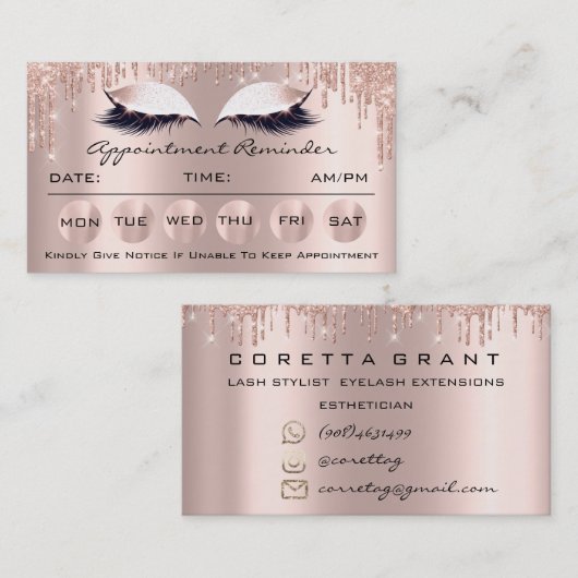 100枚のアポイントメントリマインダーカードのメイクアップラッシュドリップ 名刺 (正面/裏面)