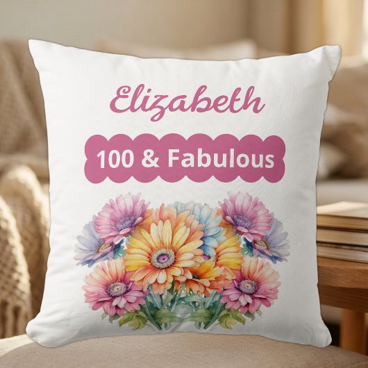 100歳おめでとうガーベラの花 青 クッション