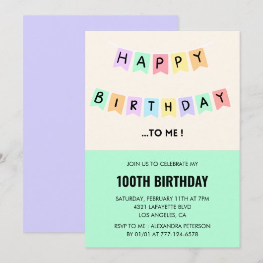 100歳おもしろいの誕生日招待状ハッピーバースデー 招待状 (正面/裏面)