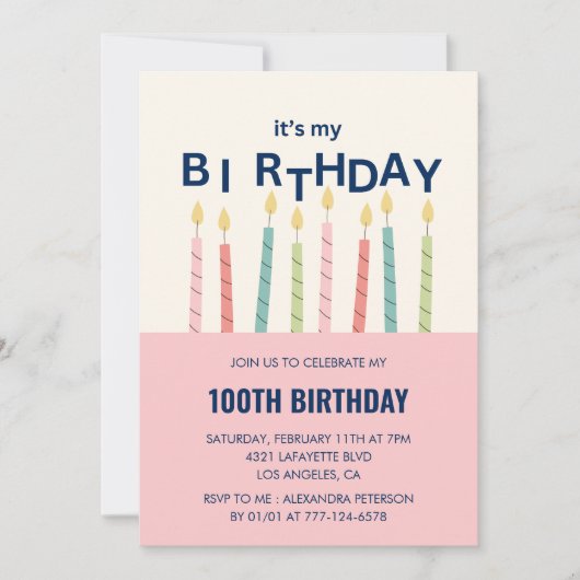 100歳おもしろいの誕生日招待状誕生日キャンドル 招待状 (正面)