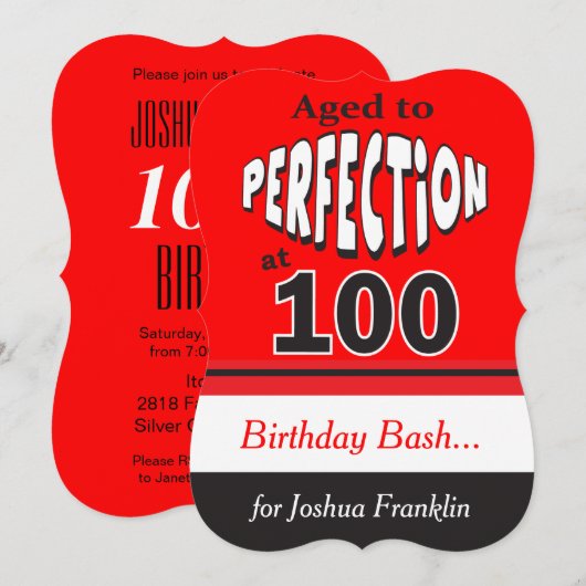 100歳で最高の年齢を迎える | 100歳の誕生日 招待状 (正面/裏面)