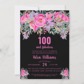 100歳と素晴らしいブラックピンク100歳の誕生日 招待状 (正面)