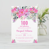 100歳と素晴らしい紫のピンク100歳の誕生日 招待状 (スタンド正面)